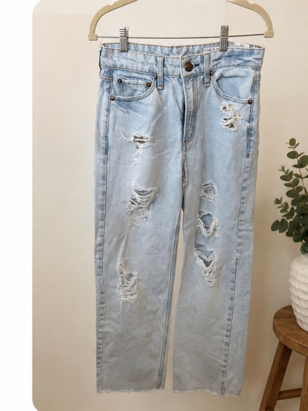 rag & bone Logan Light Blue Distressed Straight-Leg Jeans